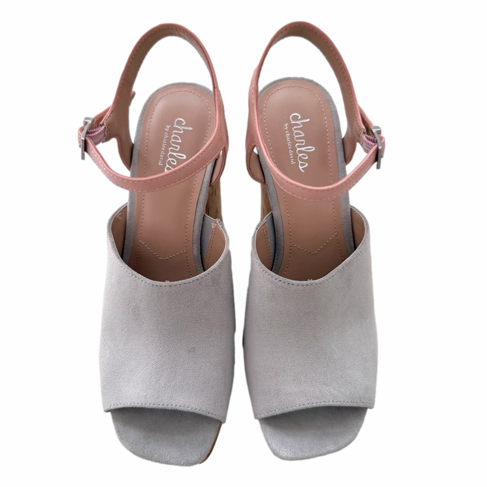 Charles Charles David Faux Gray Suede Cork Wedge Sandal Slingback Size 9 - Picture 2 of 13